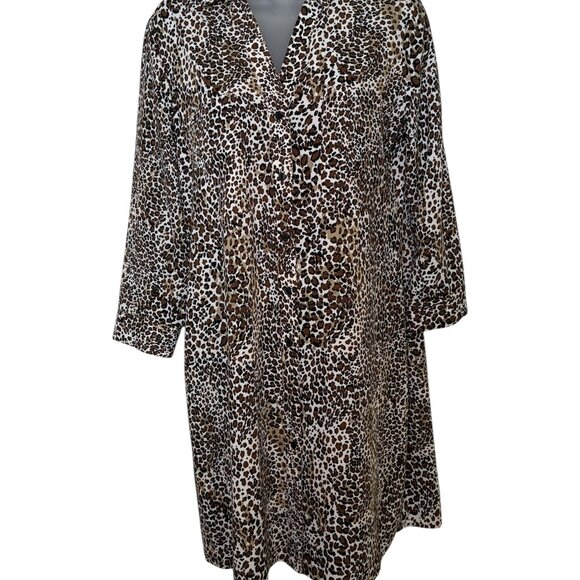 1 State Animal Print Button Front Midi Dress Collared Long Sleeve - Picture 5 of 7